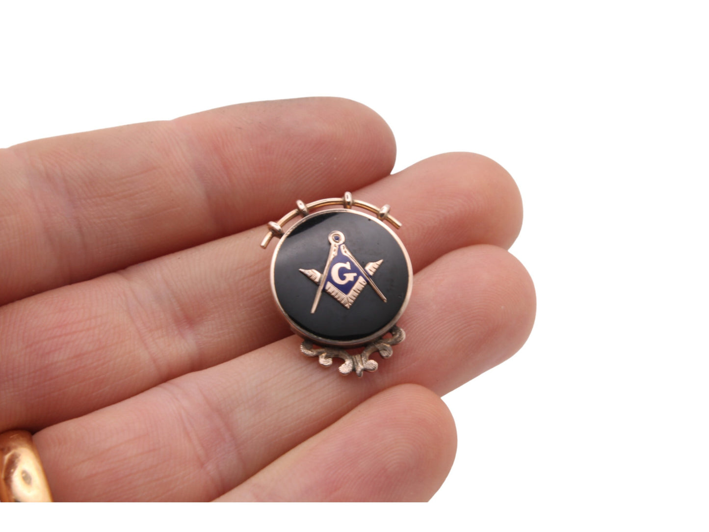 Antique 9ct Gold Masonic Enamel Brooch Pin
