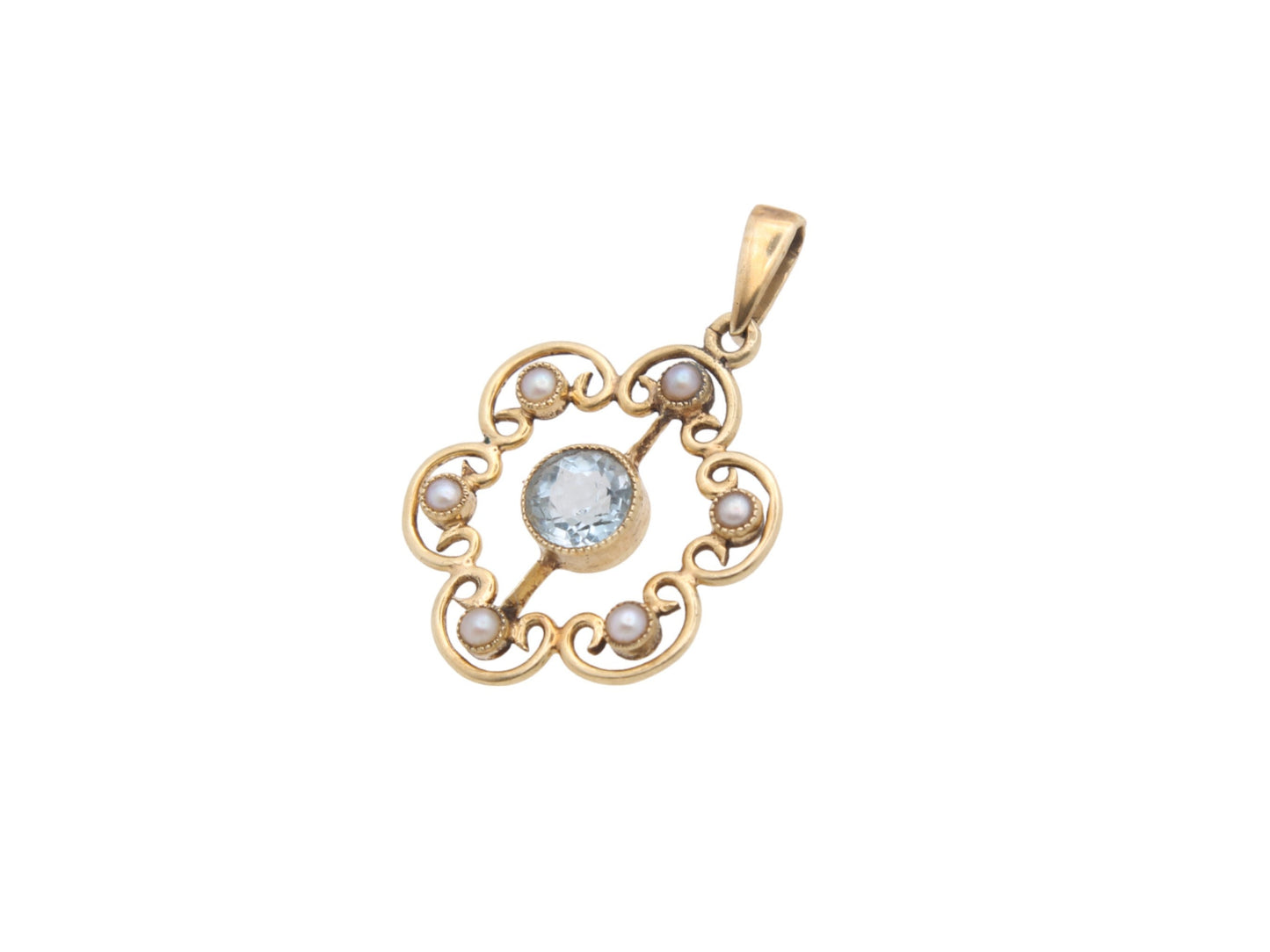 Antique 15ct Gold Aquamarine & Pearl Pendant