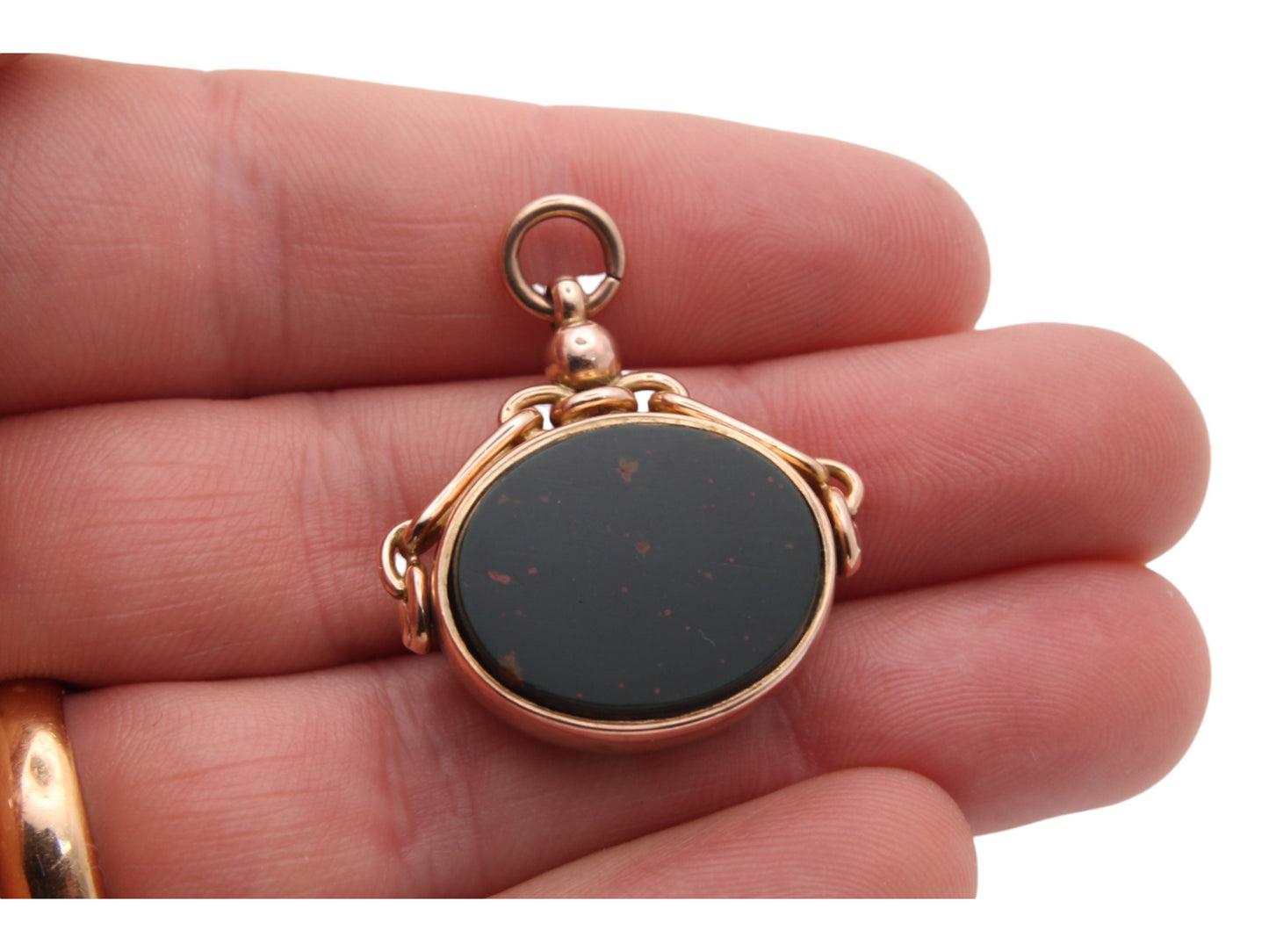Antique 9ct Gold Bloodstone Spinner Pendant
