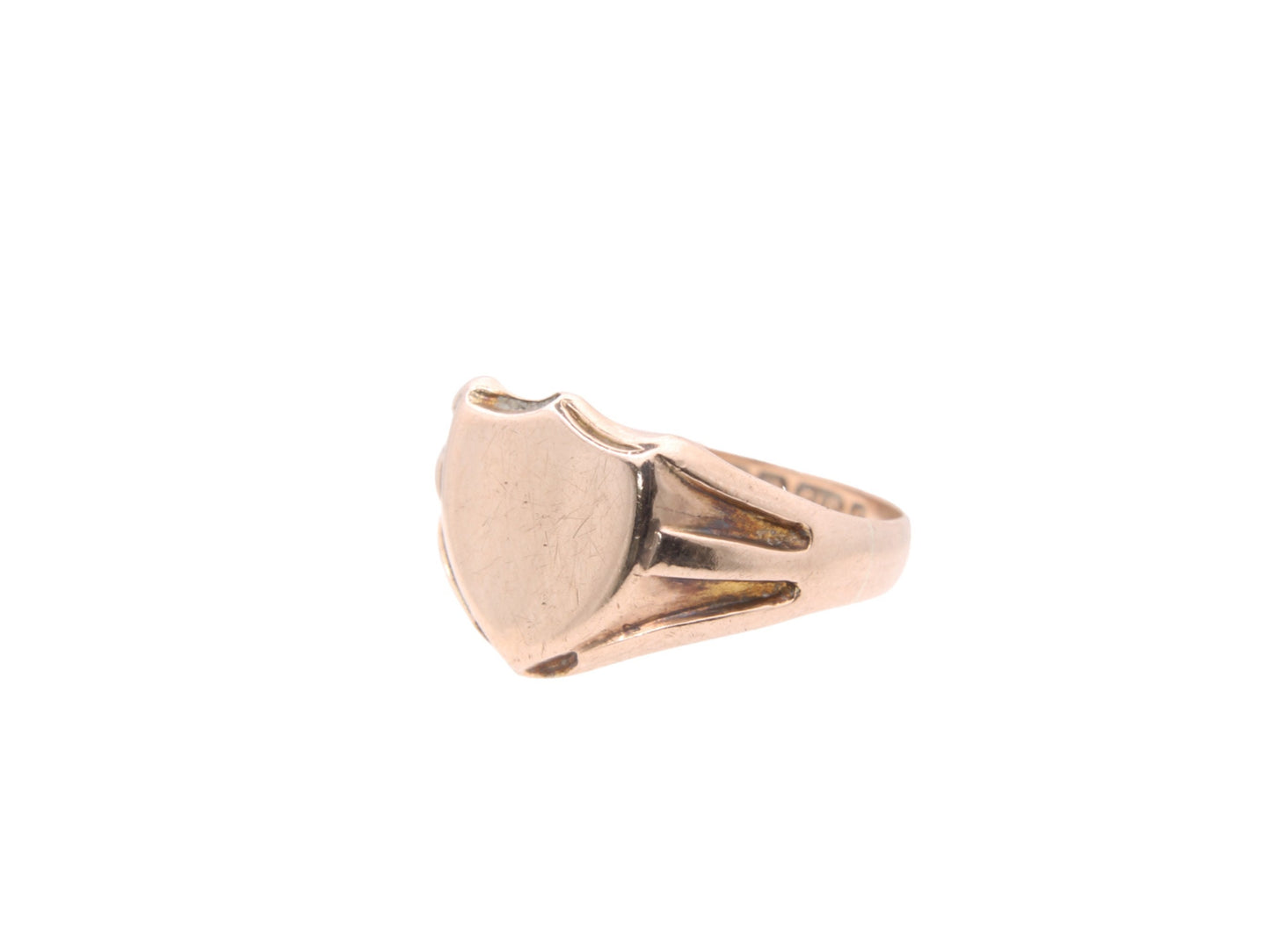 Antique 9ct Rose Gold Shield Signet Ring - 5.9g