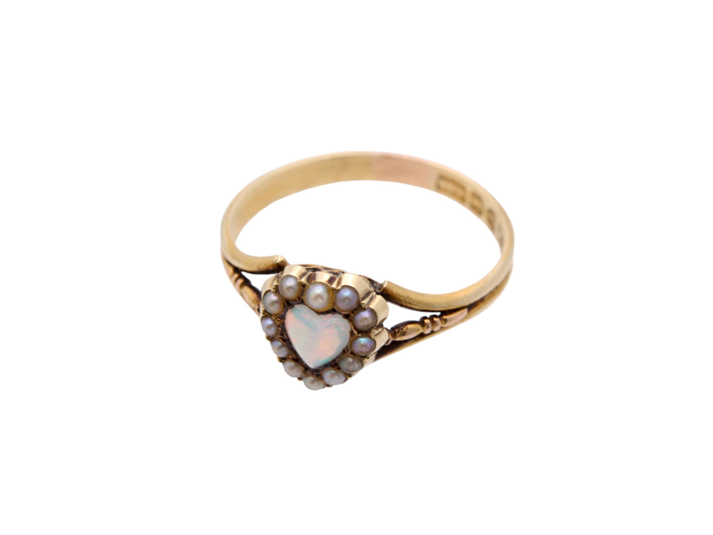 Antique 15ct Gold Opal Heart Pearl Ring