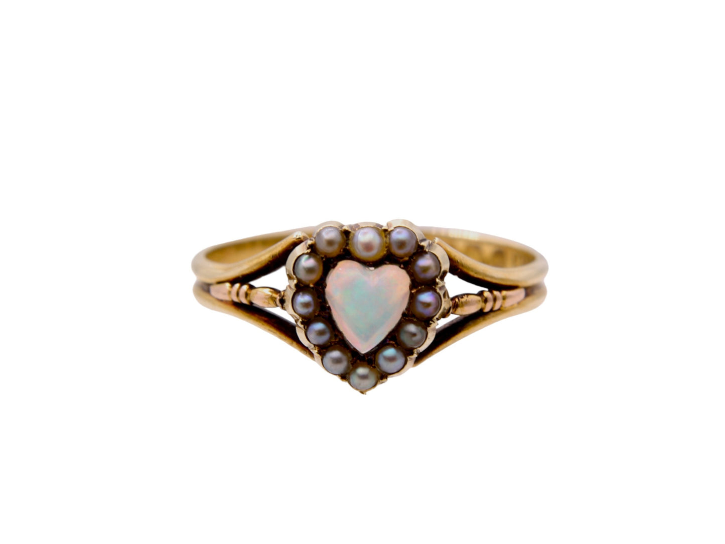 Antique 15ct Gold Opal Heart Pearl Ring