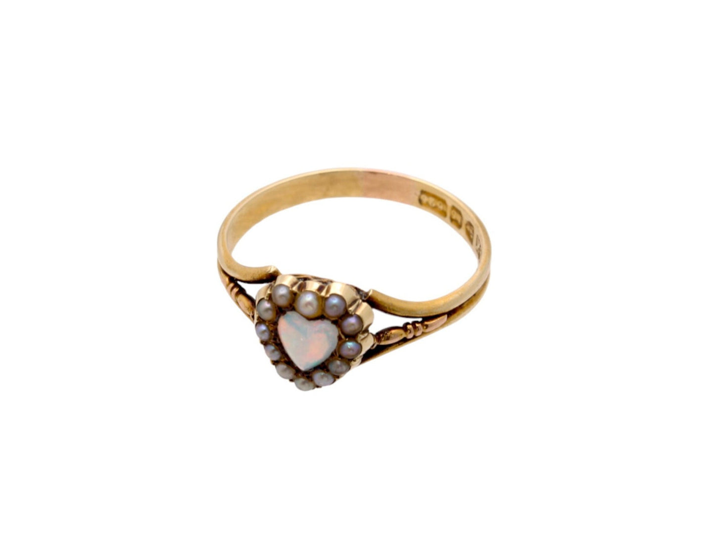 Antique 15ct Gold Opal Heart Pearl Ring