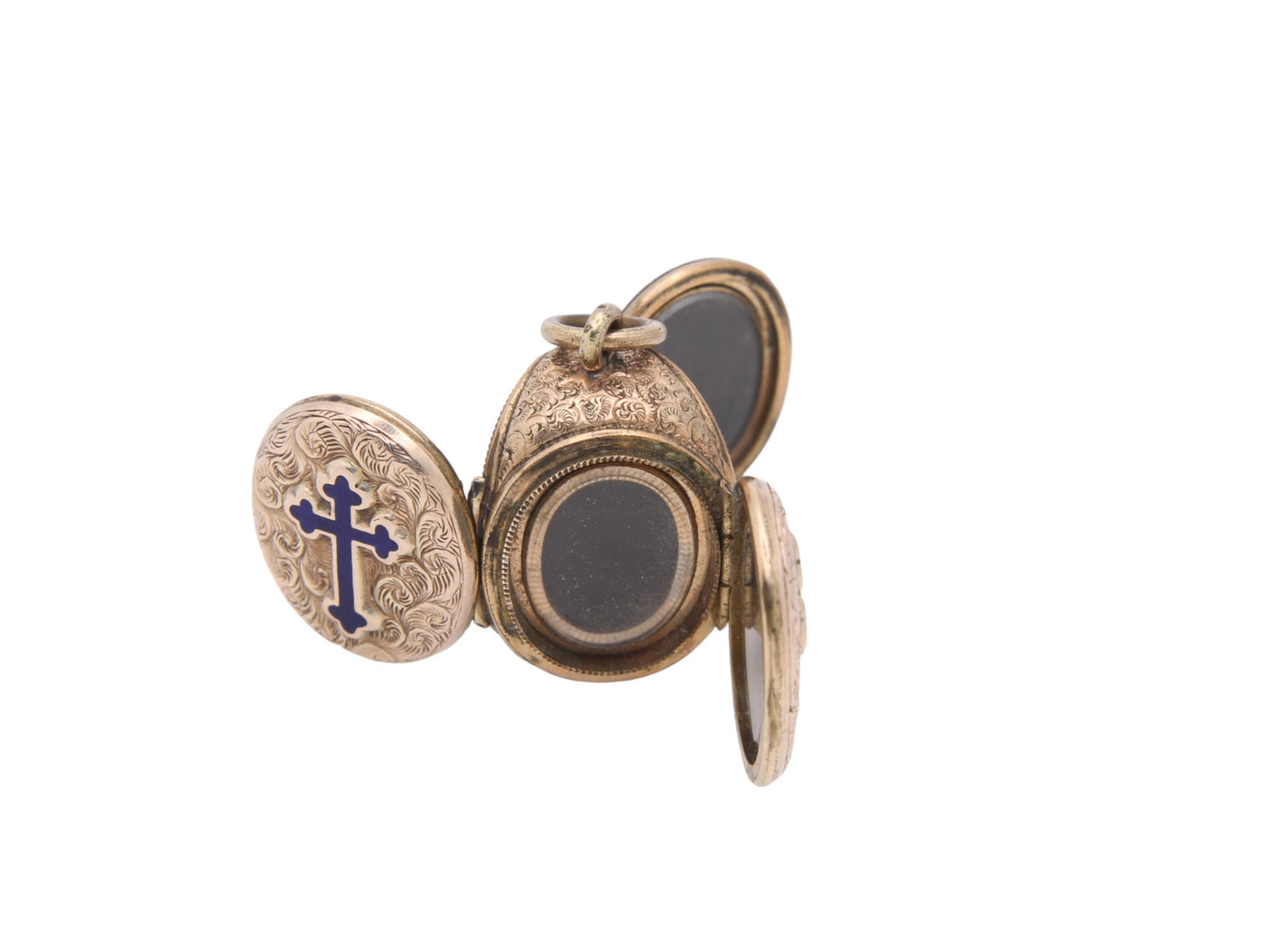 Antique 9ct Gold Blue Enamel Cross Triple Locket Pendant