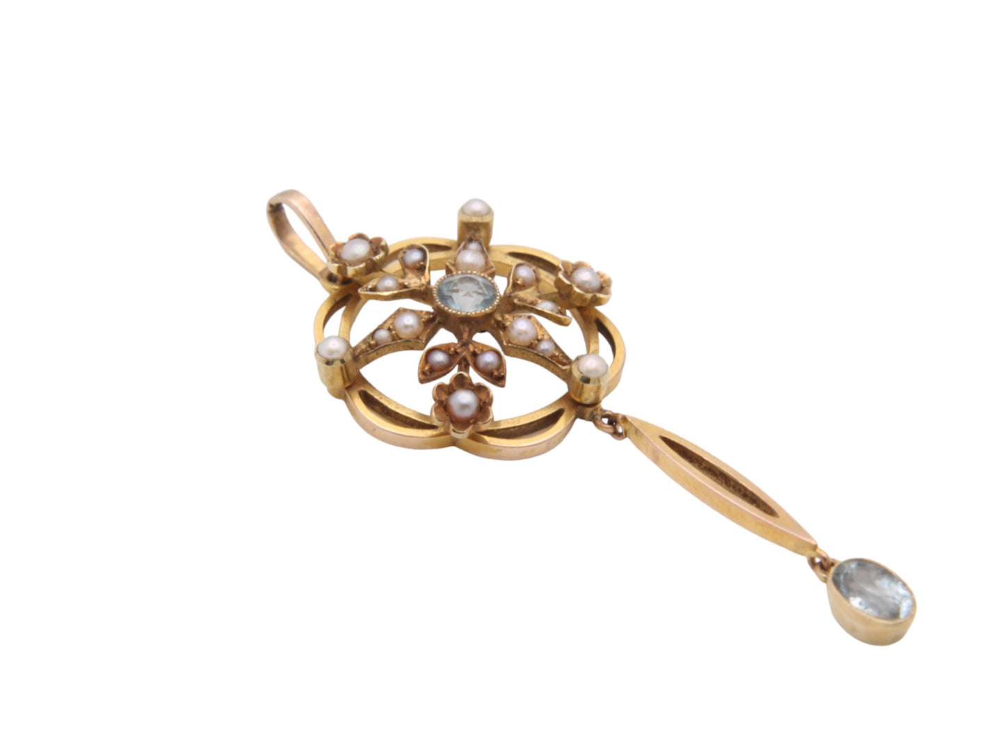 Antique 15ct Gold Aquamarine Pearl Pendant