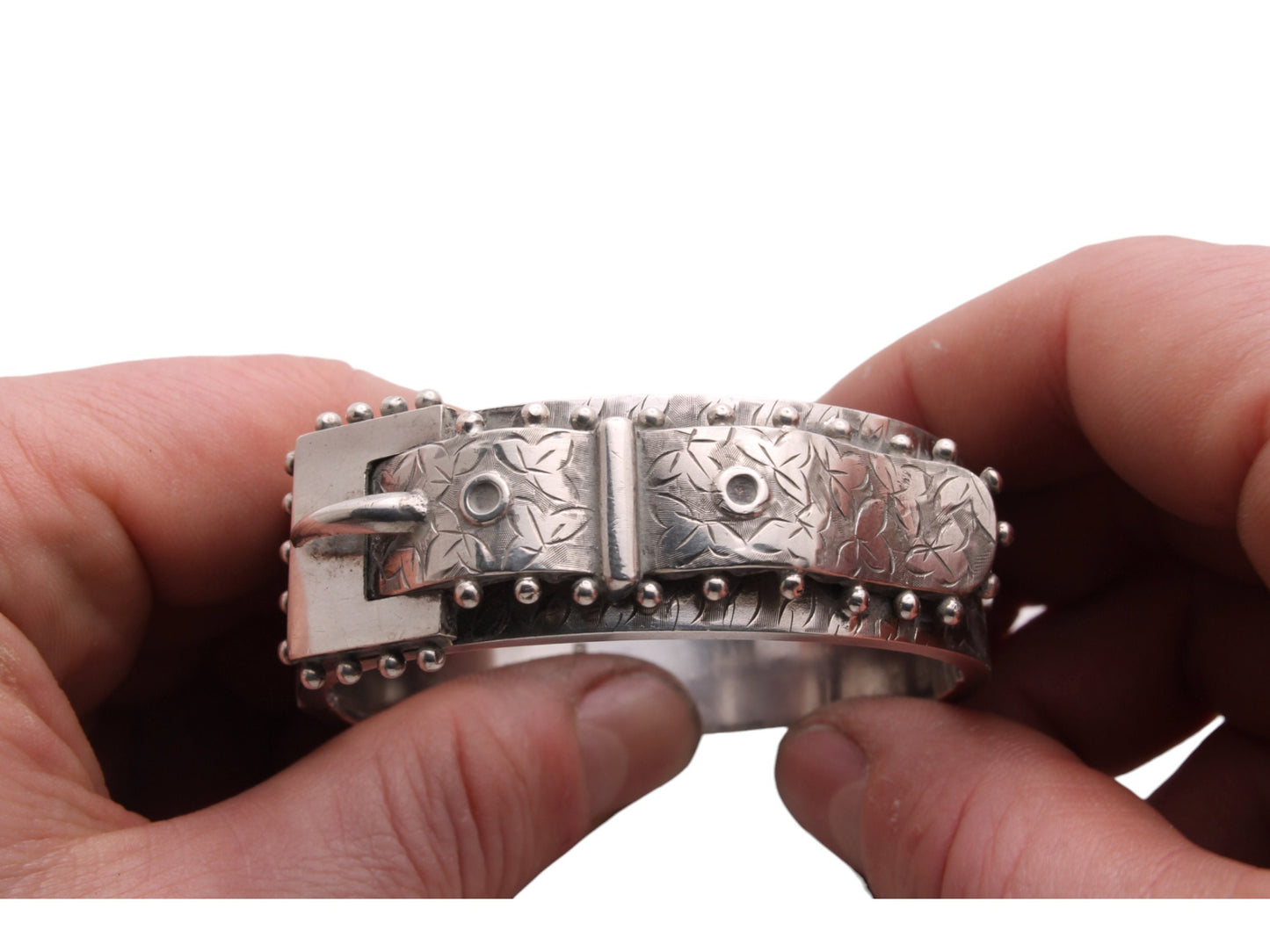 Antique Victorian Decorative Silver Belt Buckle Bangle, 1883