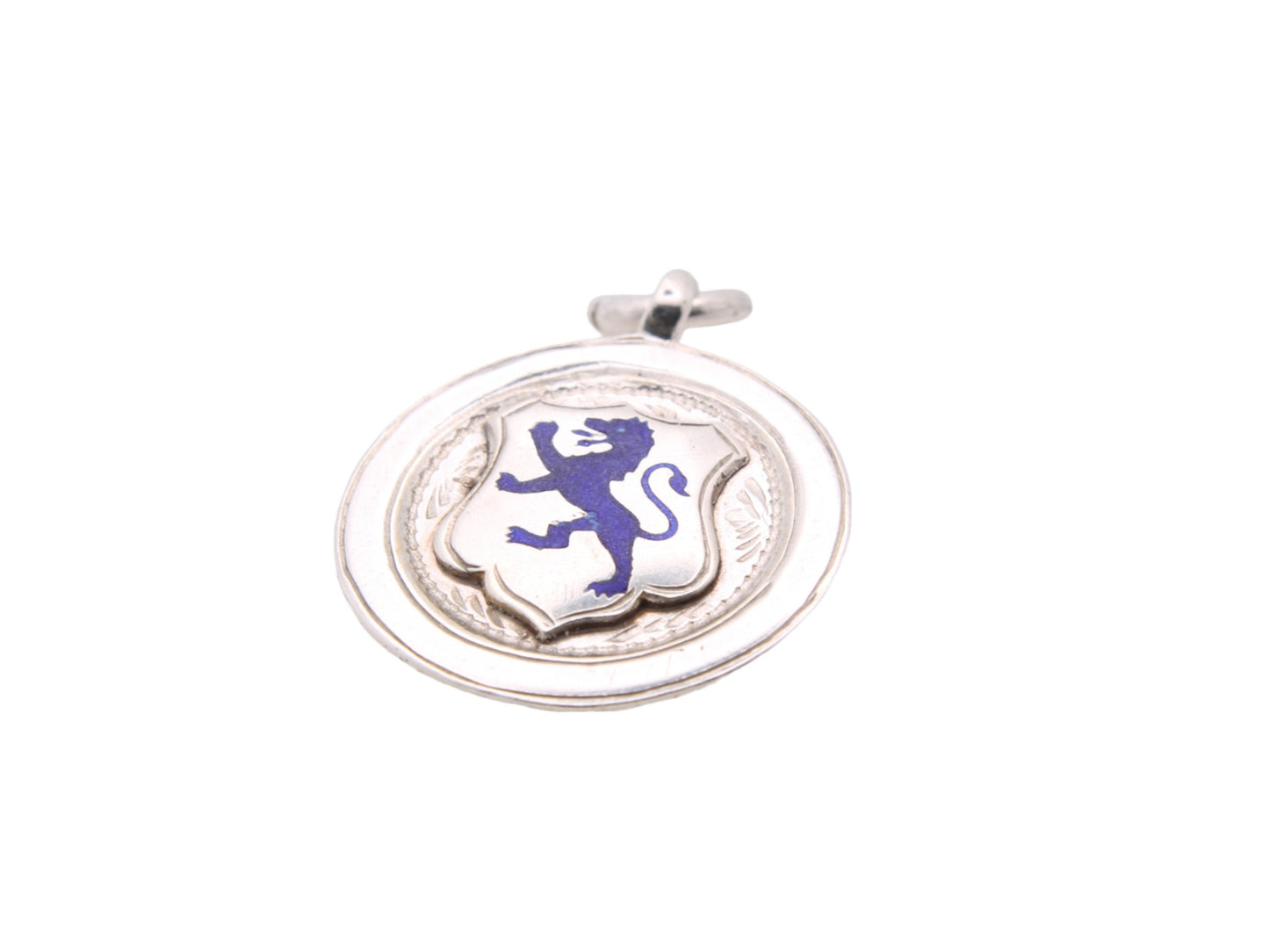 Antique Sterling Silver Enamelled Lion Pendant