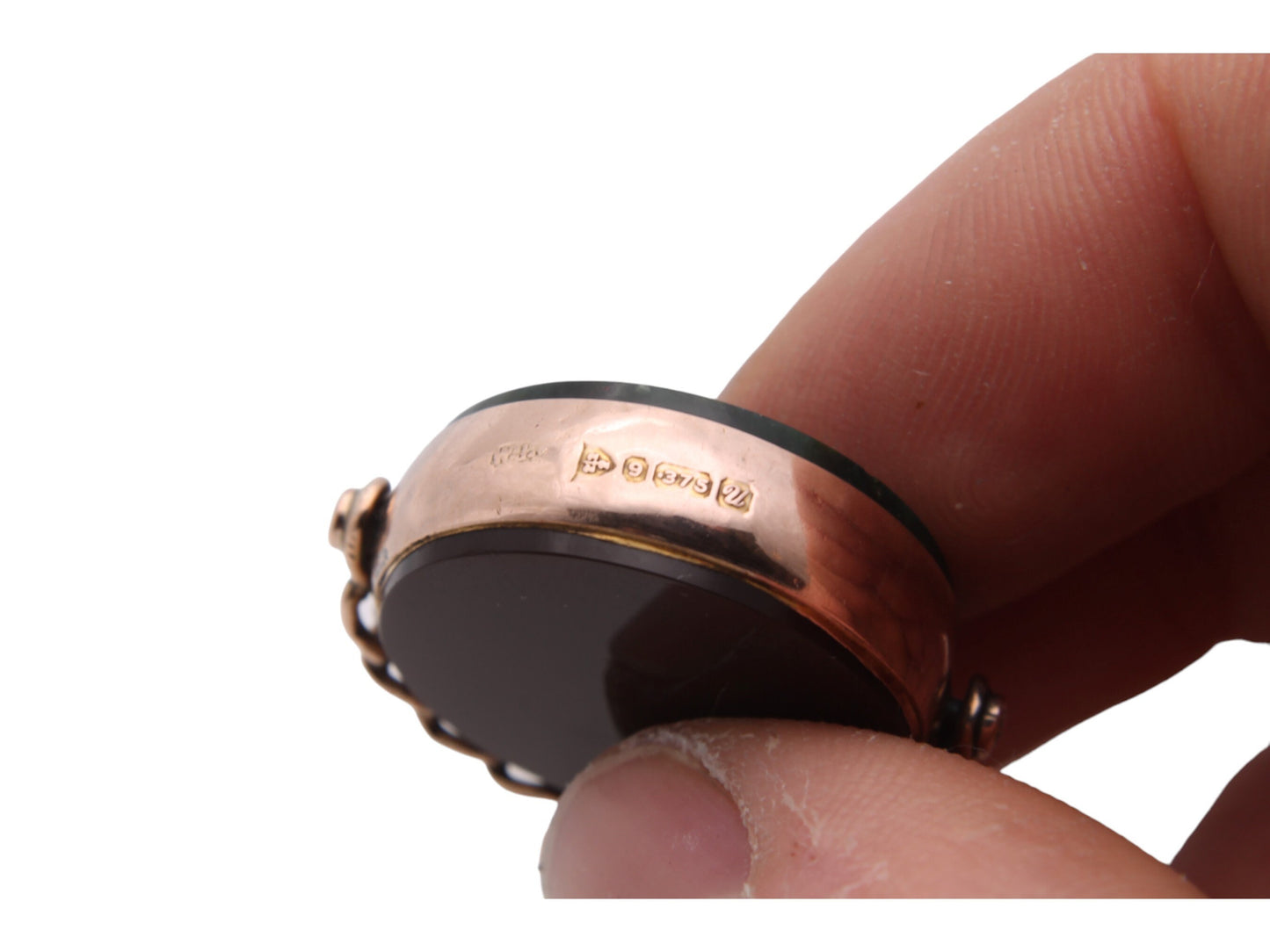 Antique 9ct Gold Large Bloodstone Carnelian Spinner Pendant, 1920