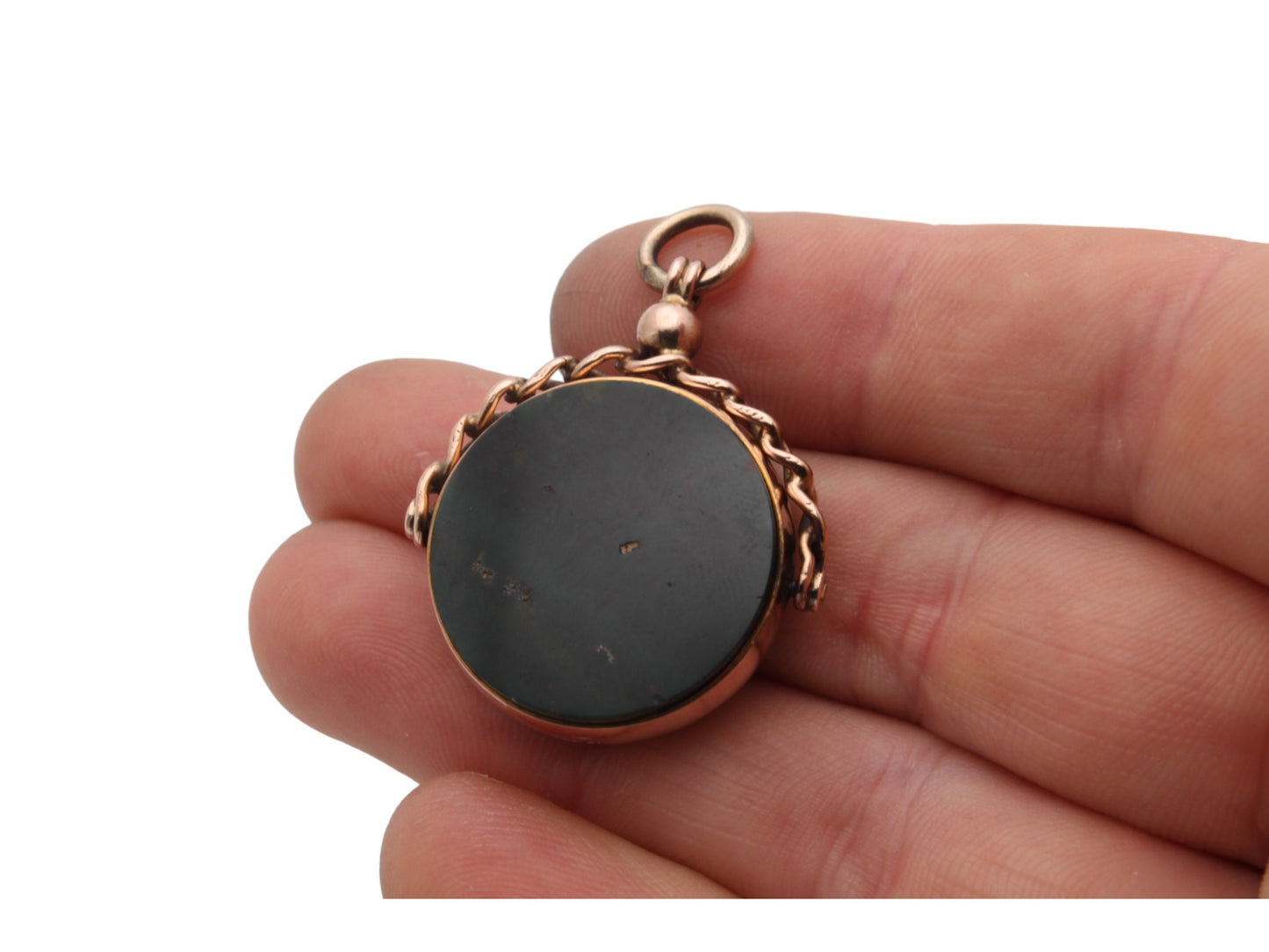 Antique 9ct Gold Large Bloodstone Carnelian Spinner Pendant, 1920