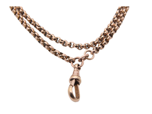 Antique Victorian 9ct Rolled Rose Gold Long Guard Necklace 54"