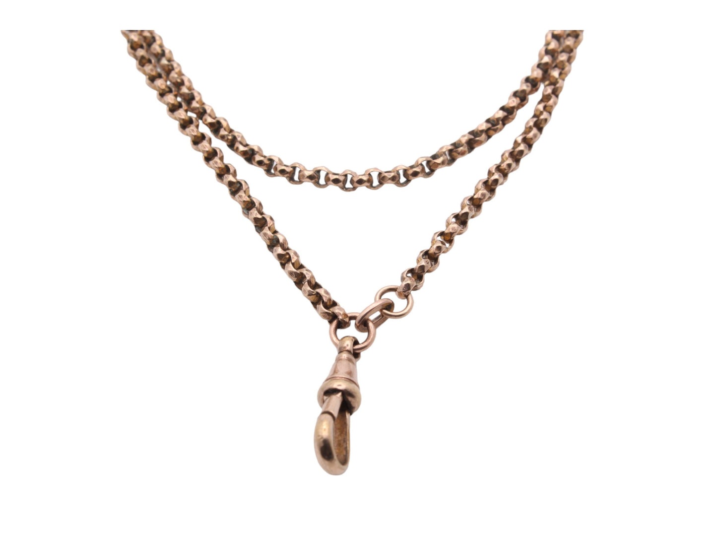 Antique Victorian 9ct Rolled Rose Gold Long Guard Necklace 54"