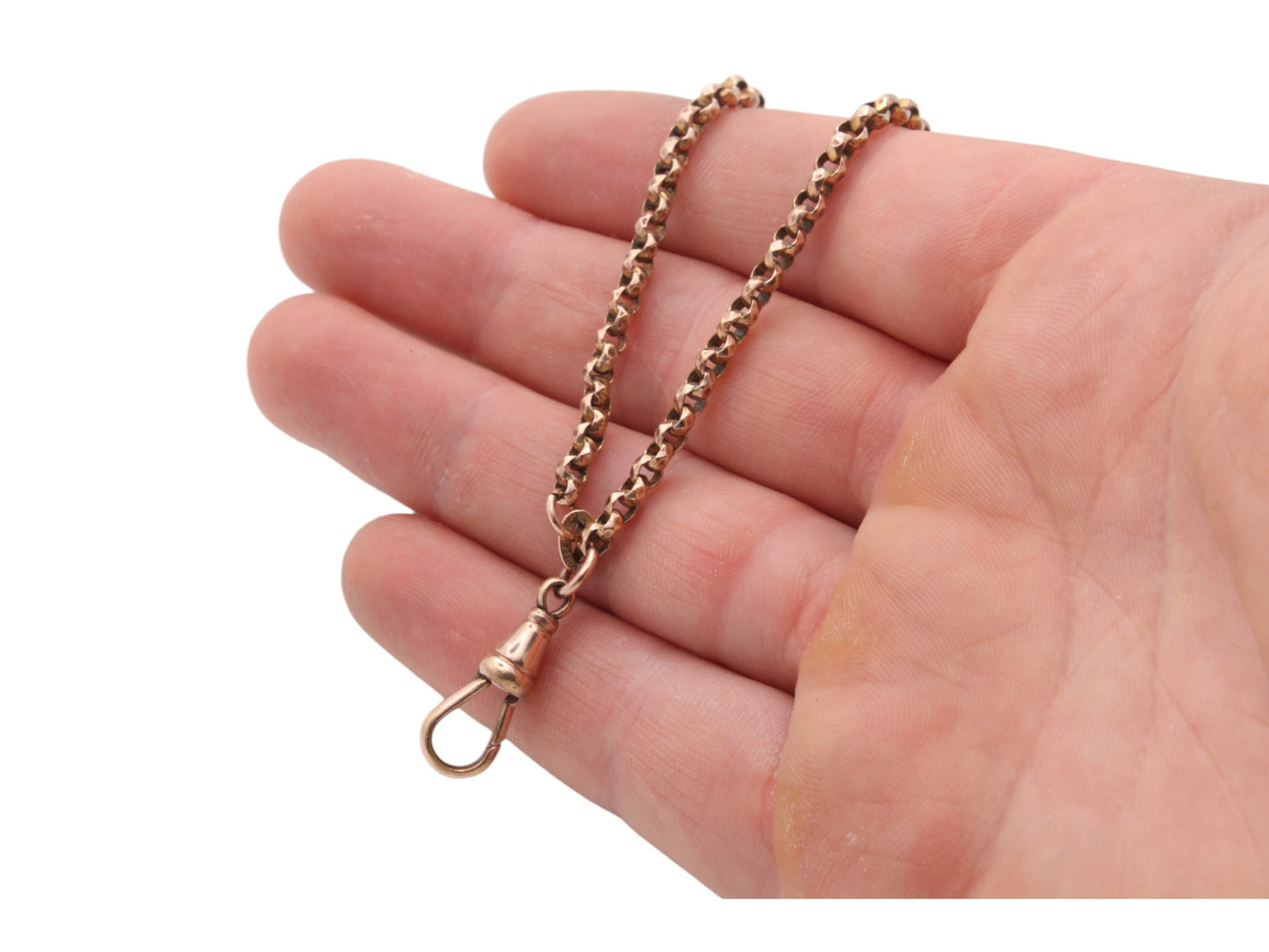 Antique Victorian 9ct Rolled Rose Gold Long Guard Necklace 54"