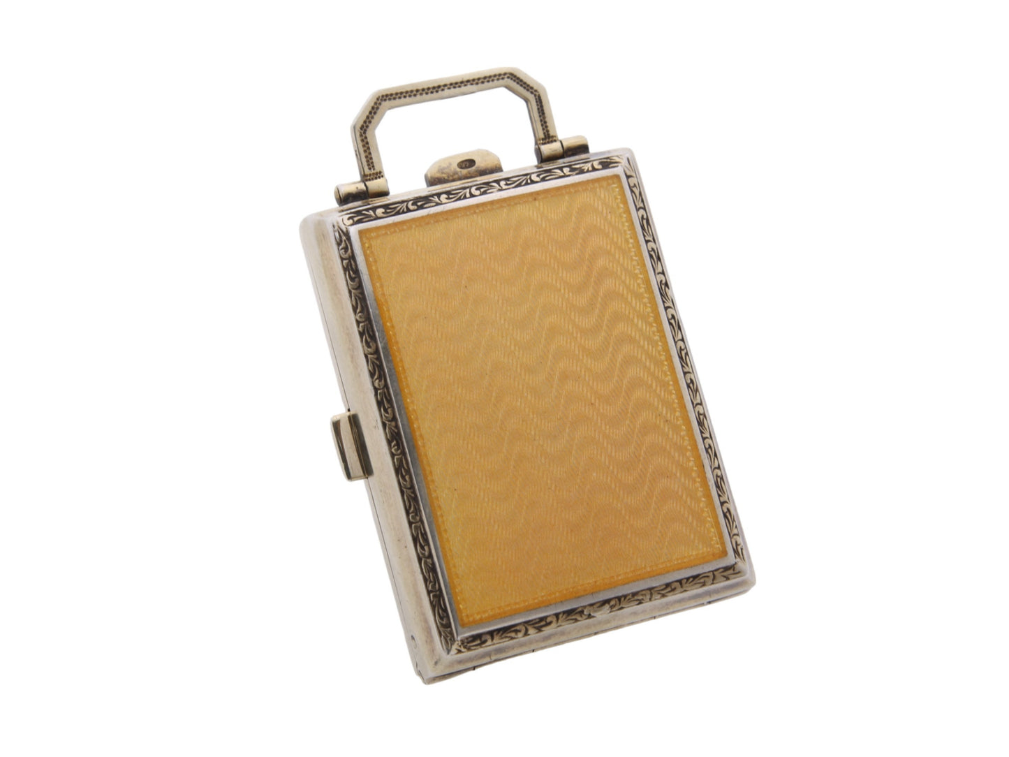 Art Deco Silver Guilloche Enamel Compact Vanity Perfume Scent Bottle, 1925