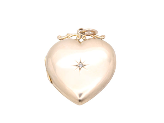 Antique Large 9ct Gold Diamond Heart Locket