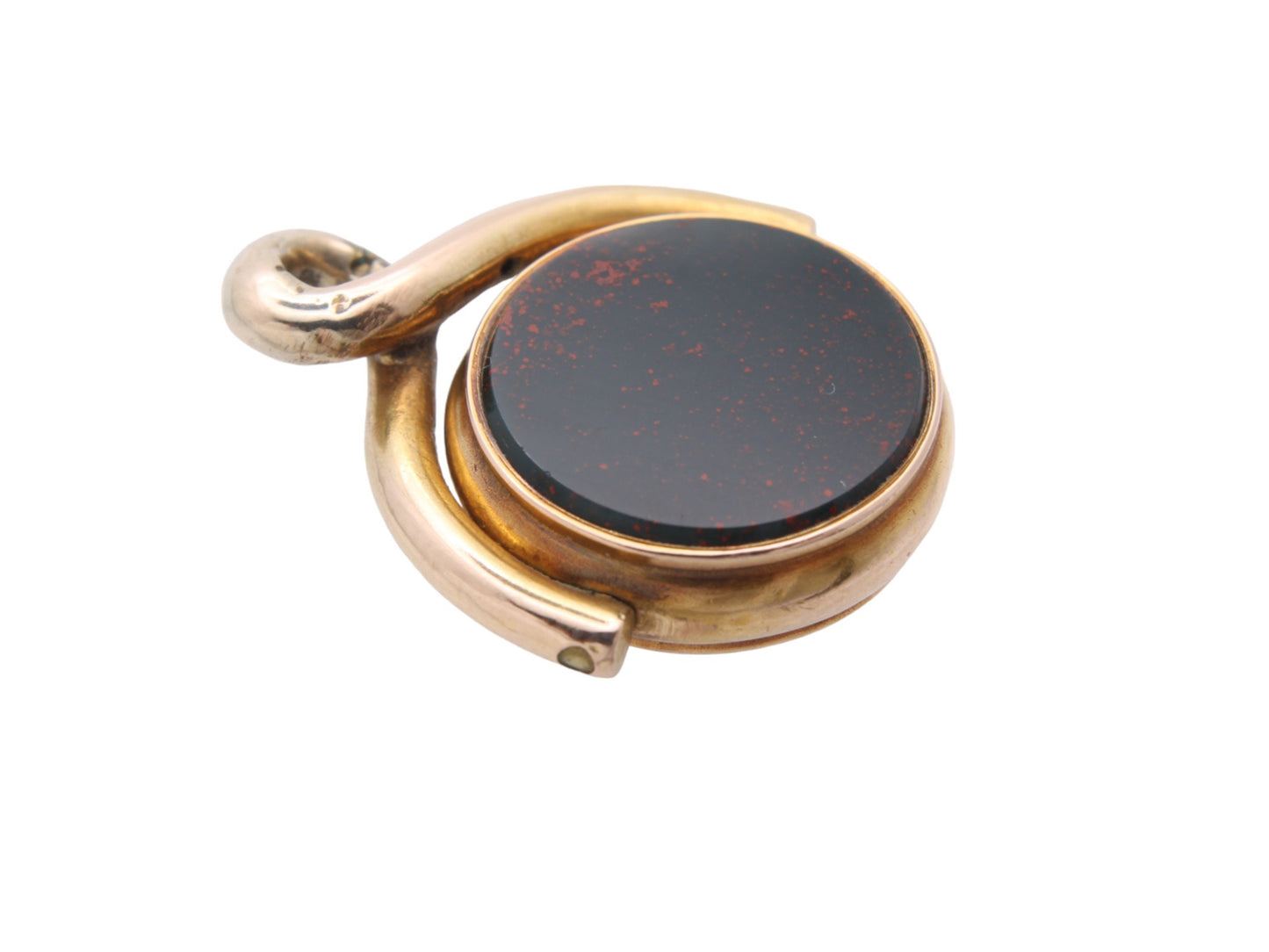 Antique 15ct Gold Bloodstone & Lilac Agate Spinner Pendant Fob