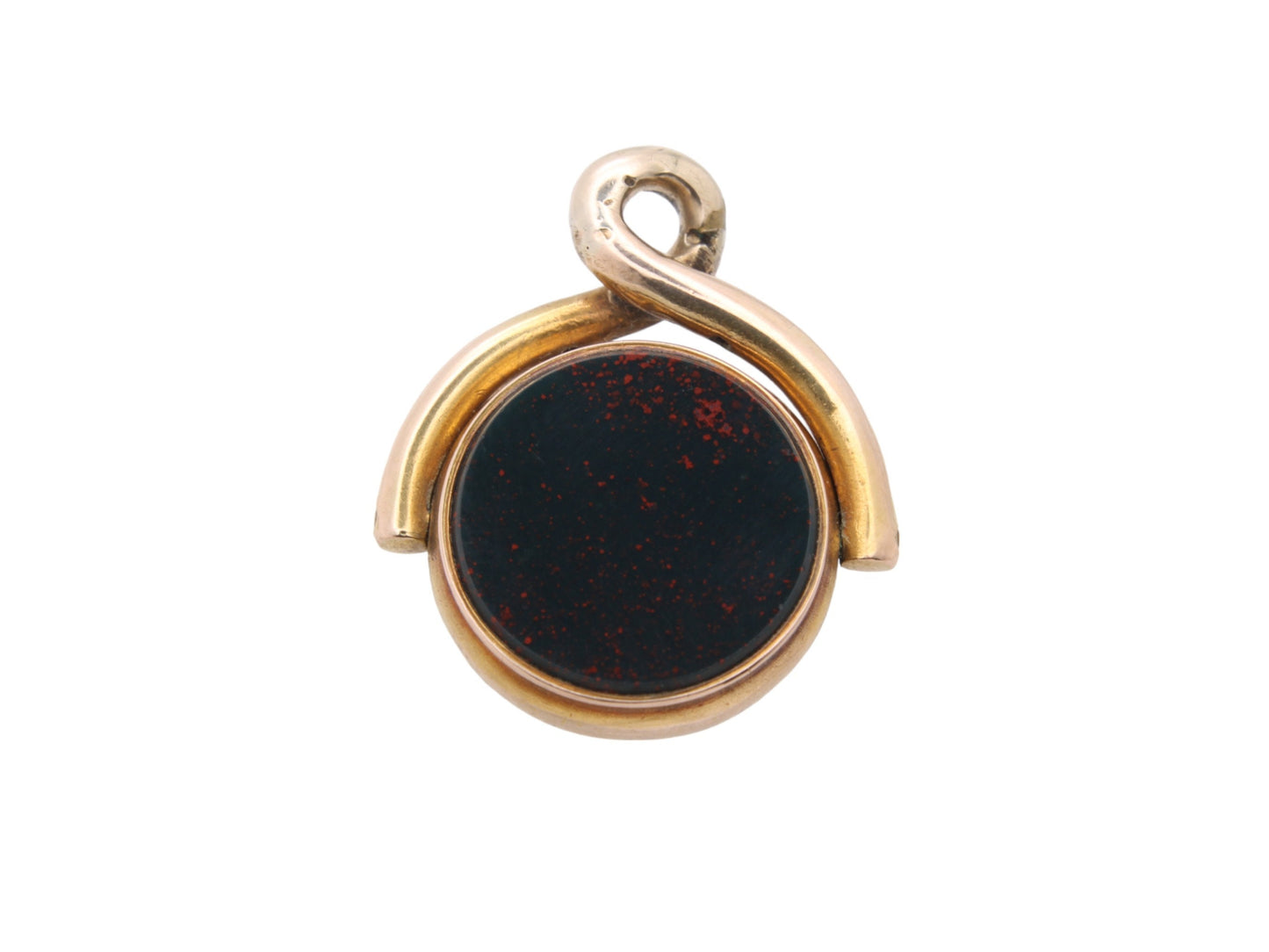 Antique 15ct Gold Bloodstone & Lilac Agate Spinner Pendant Fob