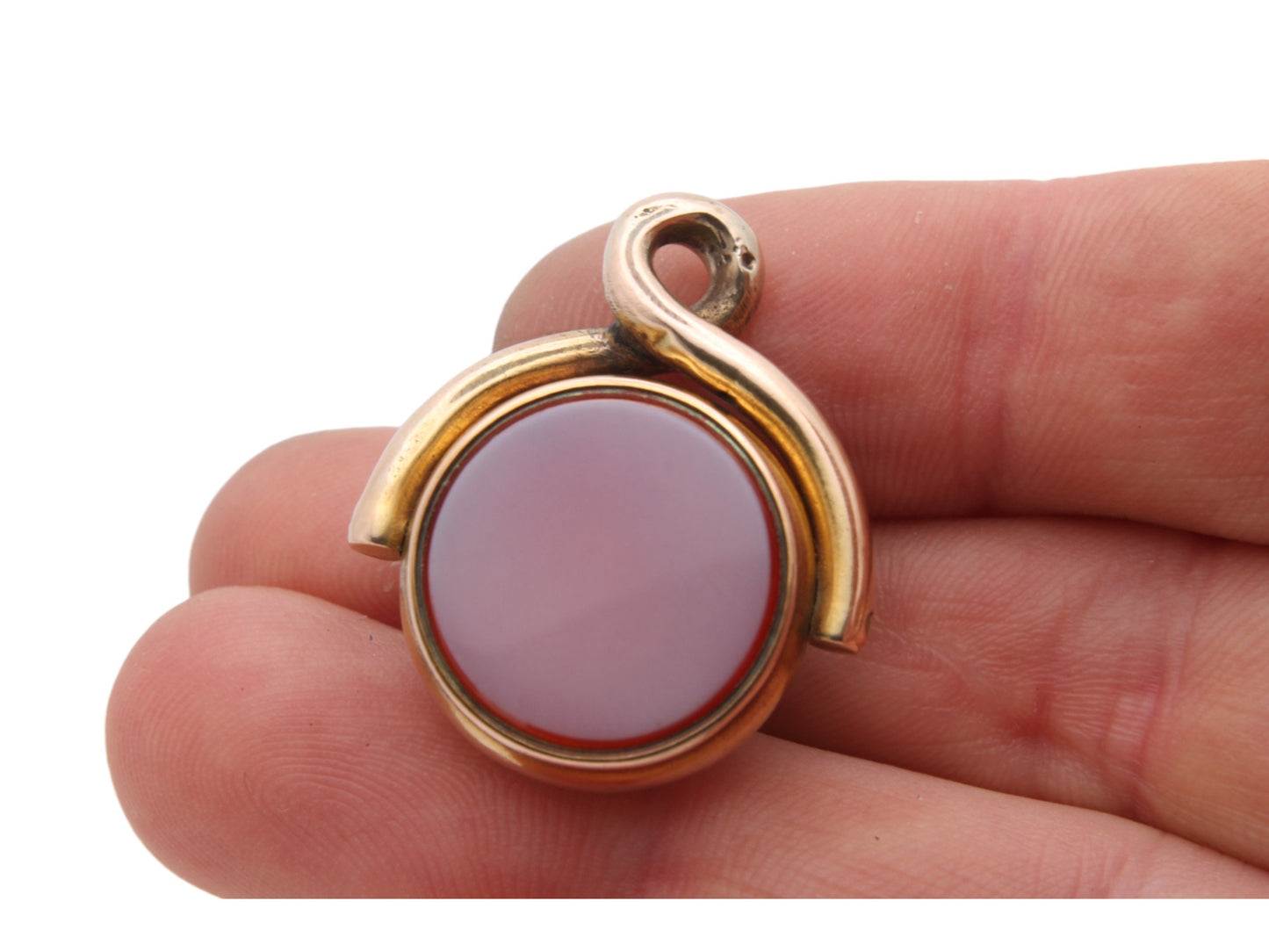 Antique 15ct Gold Bloodstone & Lilac Agate Spinner Pendant Fob