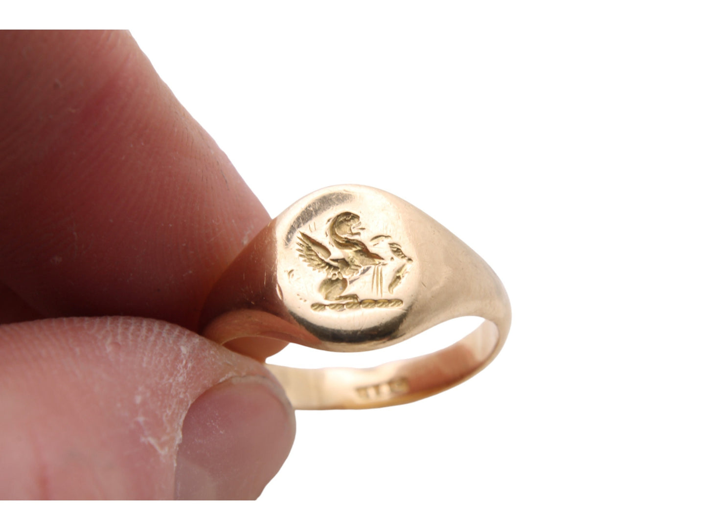 Antique 18ct Gold Intaglio Griffin Playing Harp Crest Signet Ring