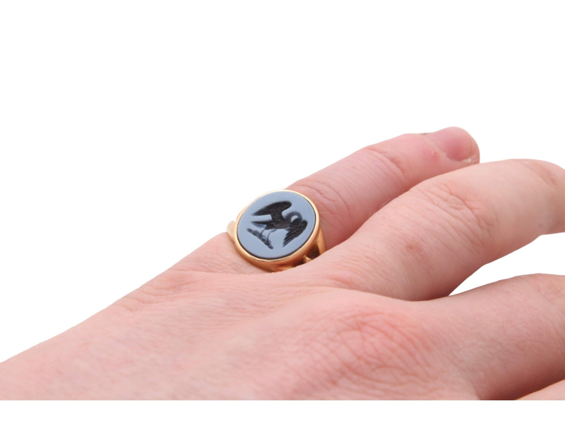 Antique-18ct-Gold-Intaglio-Signet-Ring-Phoenix-Crest