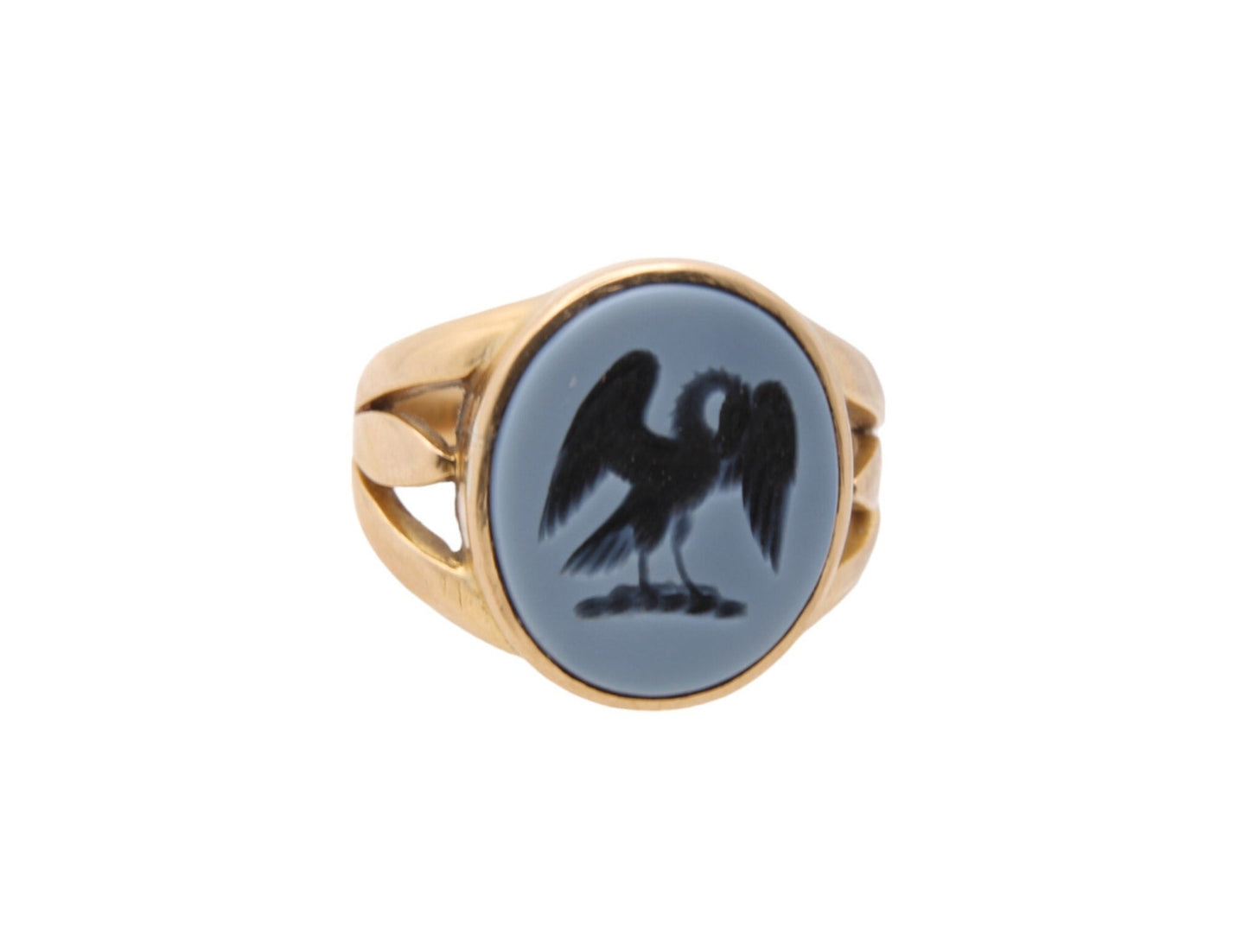 Antique 18ct Gold Intaglio Signet Ring Phoenix Crest