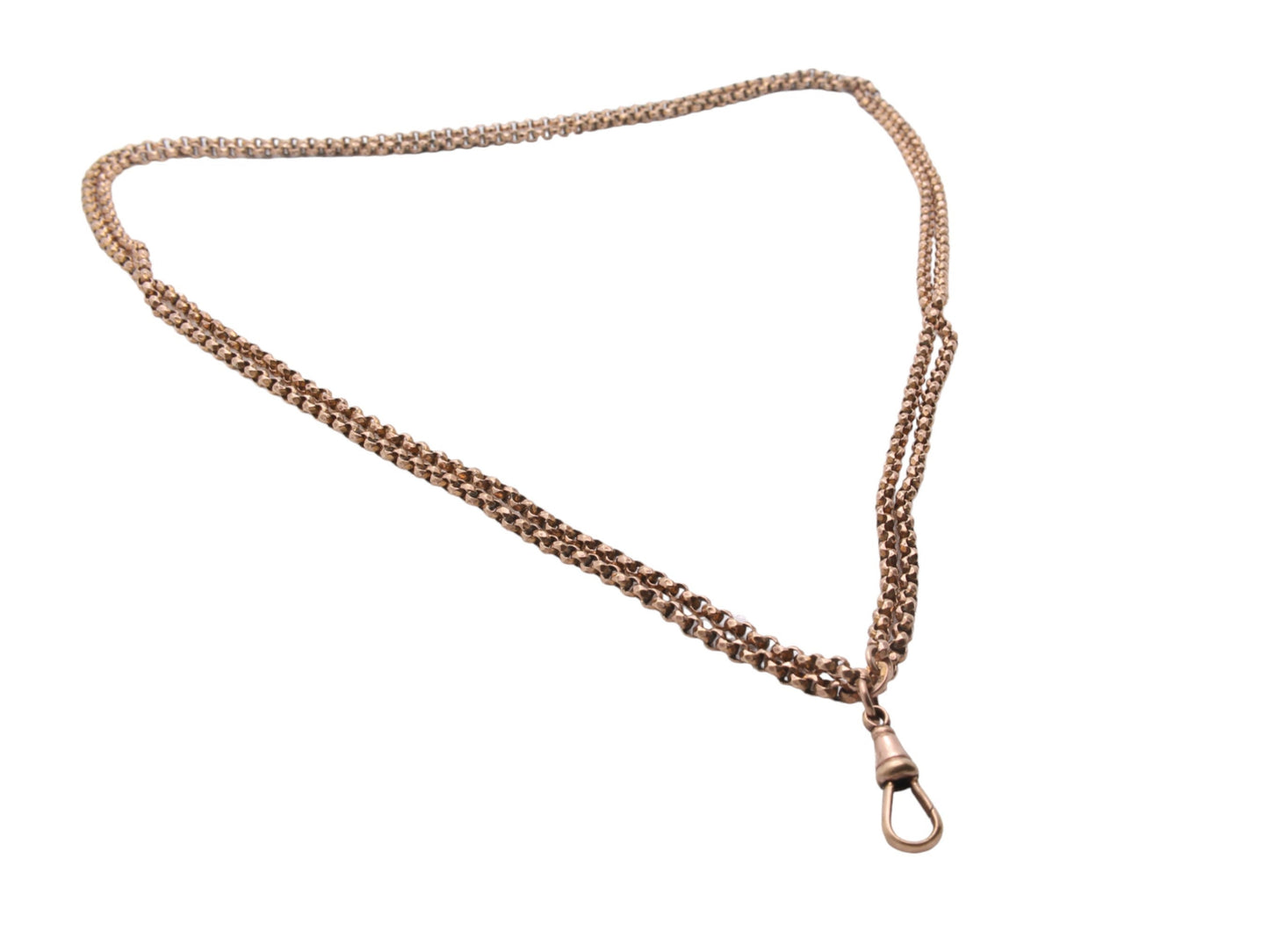 Antique Victorian 9ct Rolled Rose Gold Long Guard Necklace 54"