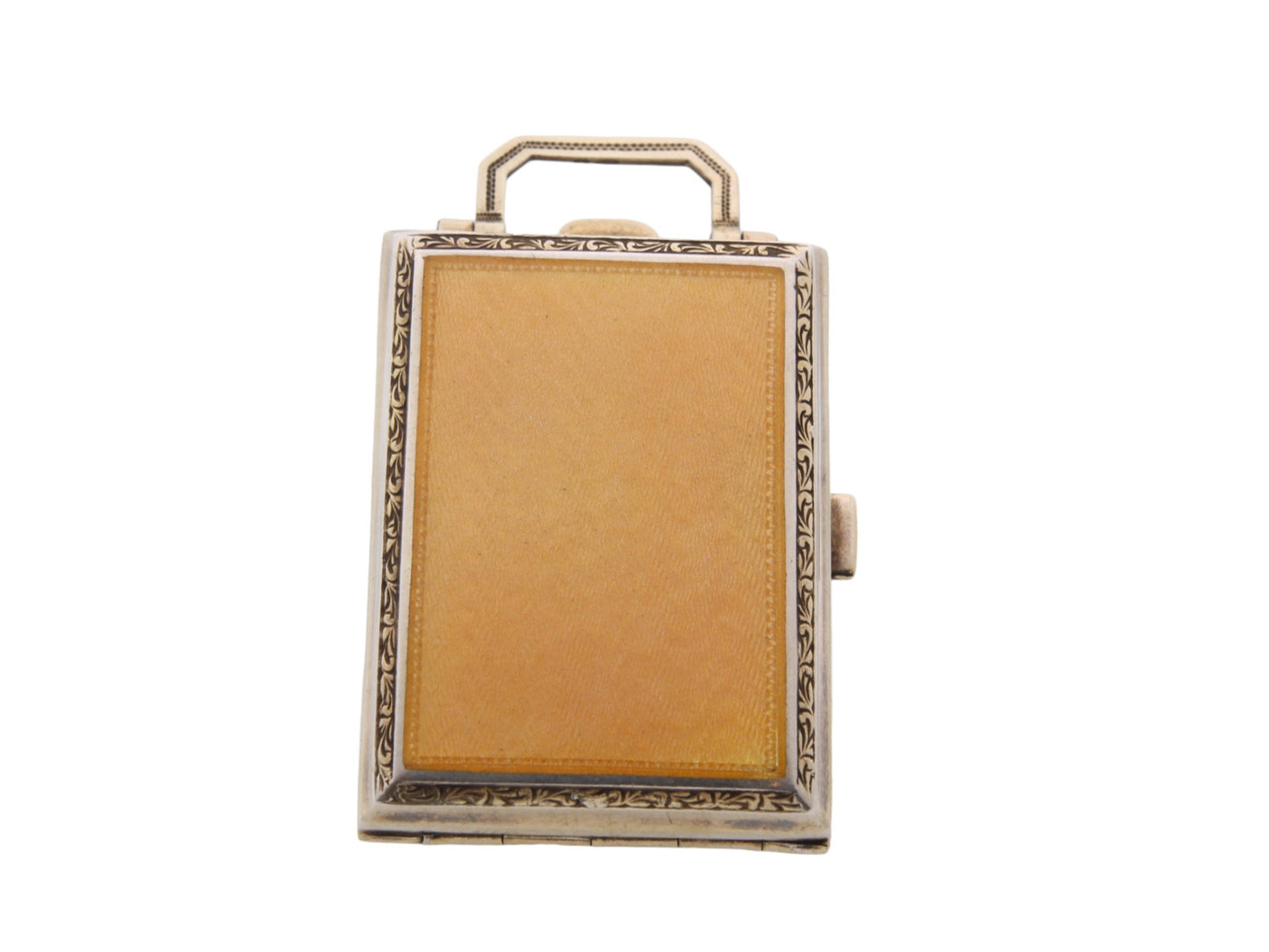 Art Deco Silver Guilloche Enamel Compact Vanity Perfume Scent Bottle, 1925