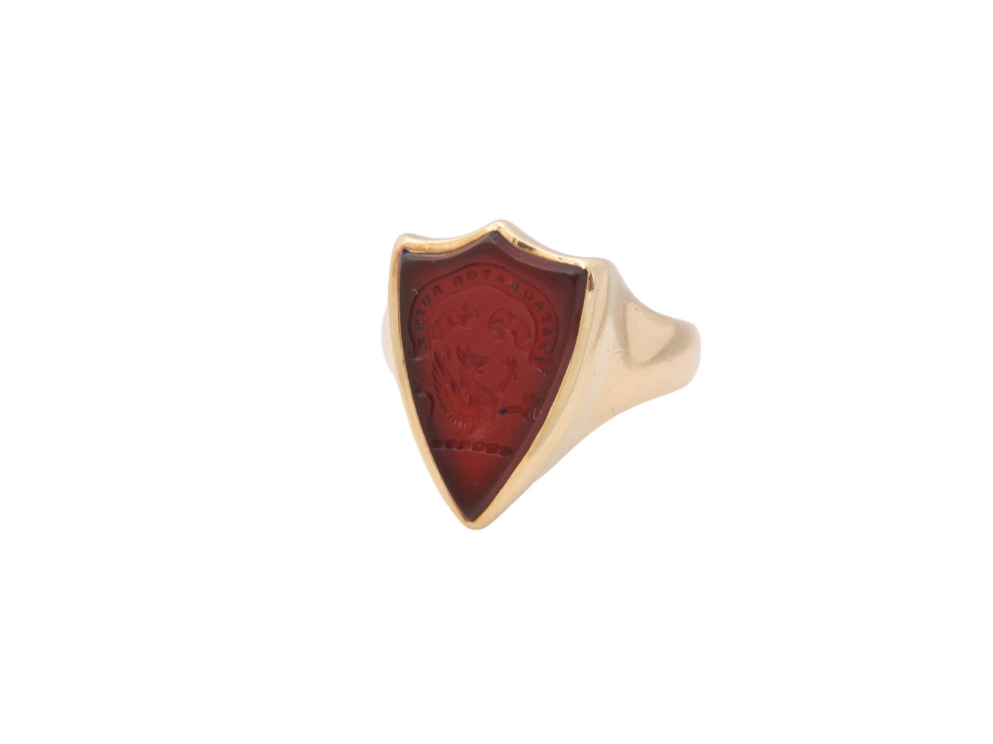 Antique 18ct Gold Carnelian Intaglio Shield Griffin Signet Ring