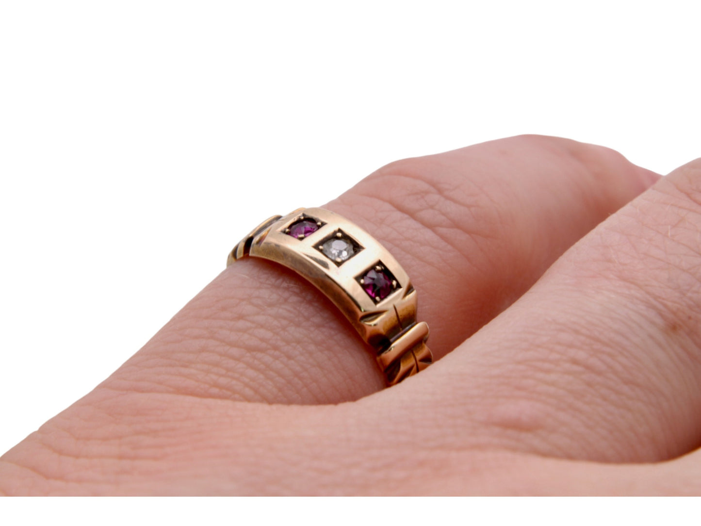 Antique Victorian 18ct Gold, Diamond and Ruby Gypsy Ring