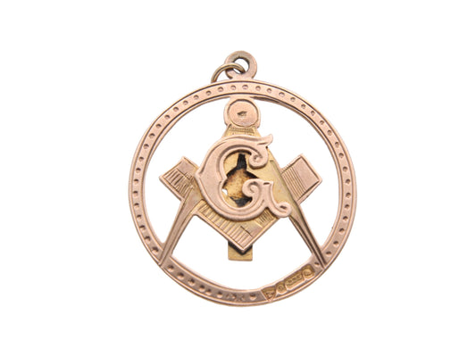 Antique 9ct Gold Masonic Pendant With Red Enamel Cross