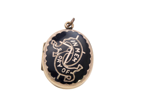 Antique 9ct Gold Black Enamel "In Memory Of" Locket c.1860