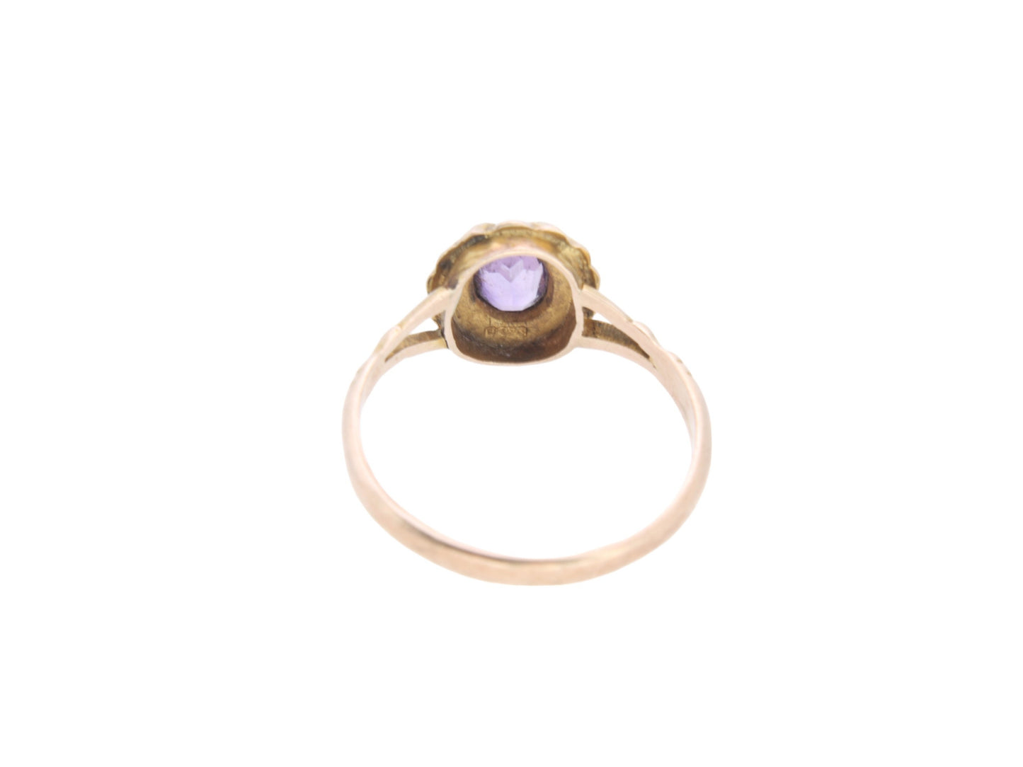 Antique 9ct Gold Amethyst Seed Pearl Cluster Ring