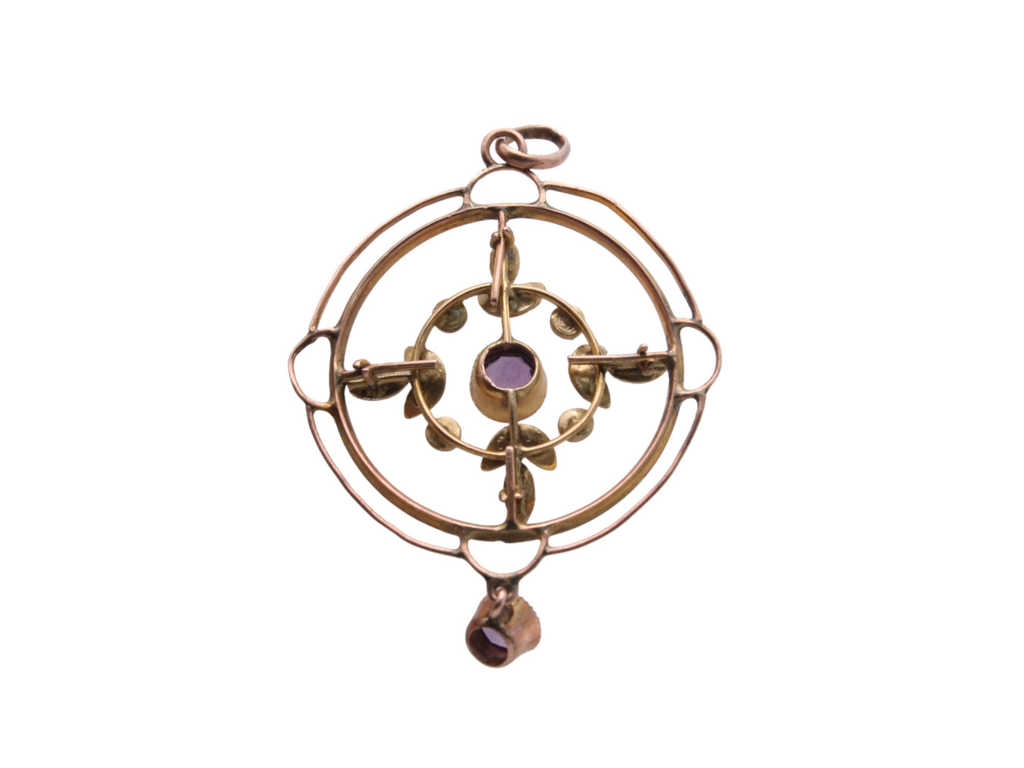 Antique 9ct Gold Amethyst Seed Pearl Pendant