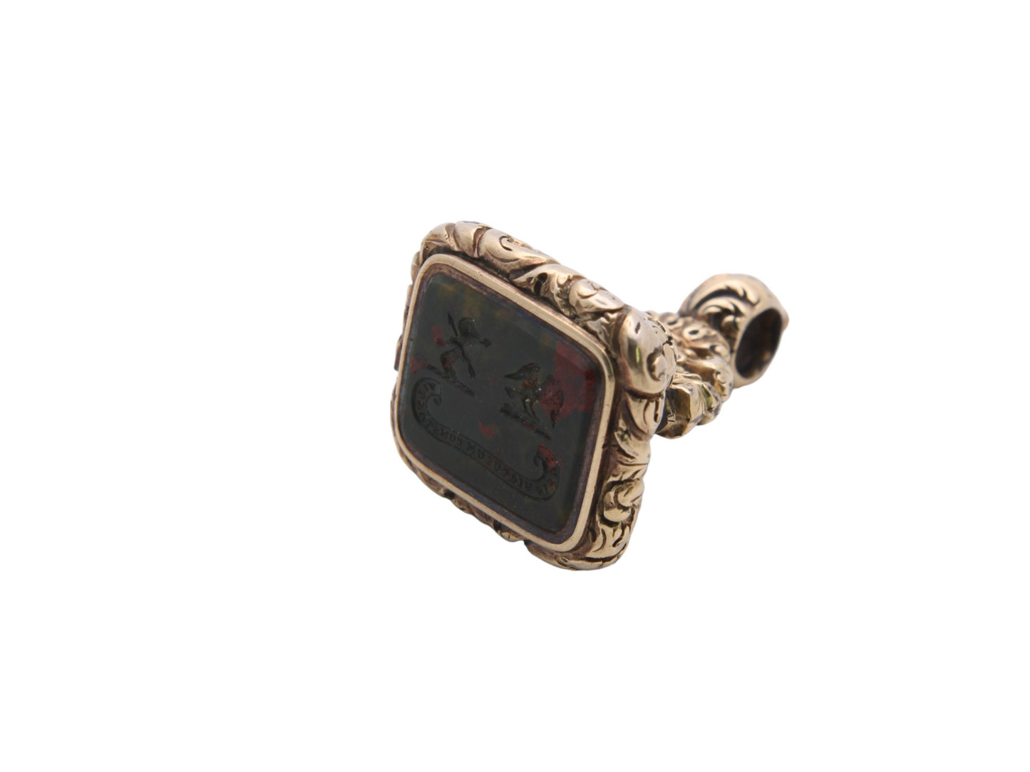 Antique 9ct Gold Intaglio Falcon Crest "Steadiness is the foundation of the virtues" Seal Pendant