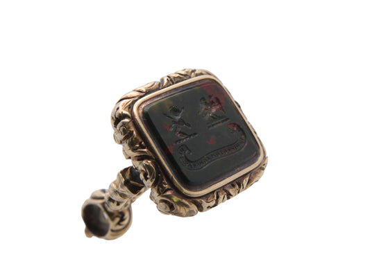 Antique 9ct Gold Intaglio Falcon Crest "Steadiness is the foundation of the virtues" Seal Pendant