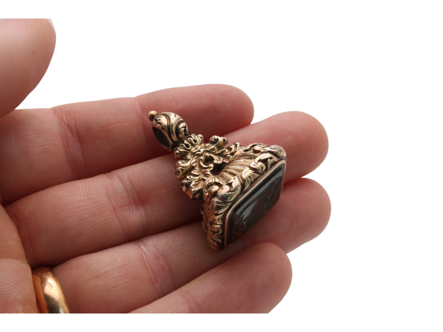 Antique 9ct Gold Intaglio Falcon Crest "Steadiness is the foundation of the virtues" Seal Pendant