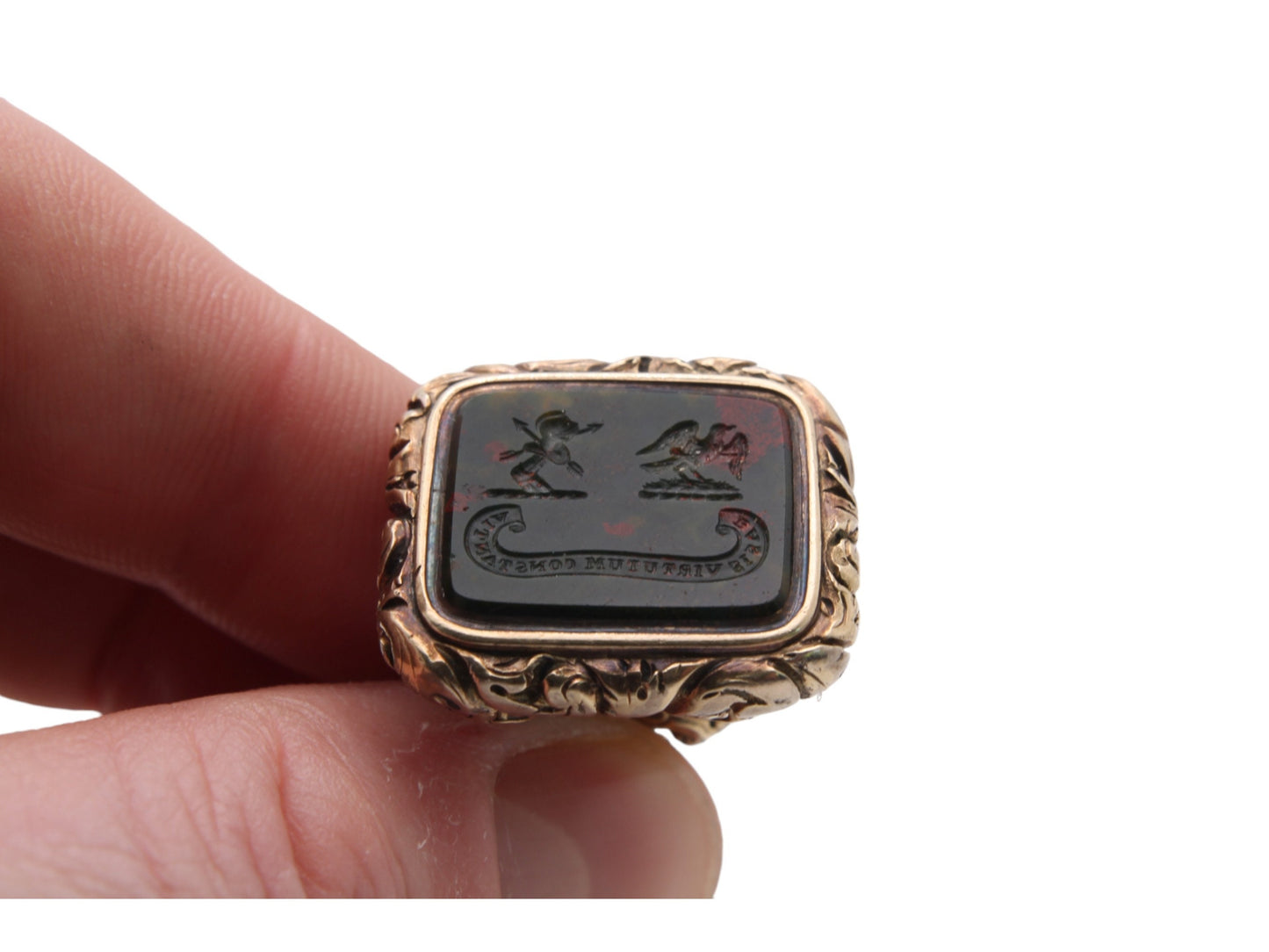 Antique 9ct Gold Intaglio Falcon Crest "Steadiness is the foundation of the virtues" Seal Pendant
