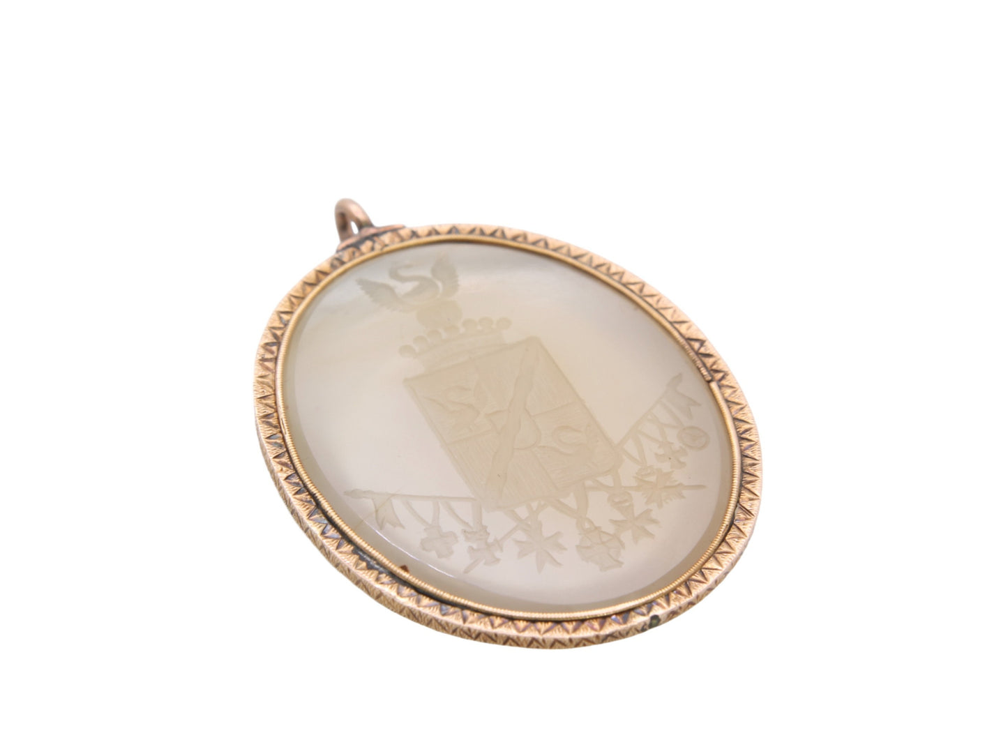 Antique 18ct Gold Swan Intaglio Crested Chalcedony Pendant