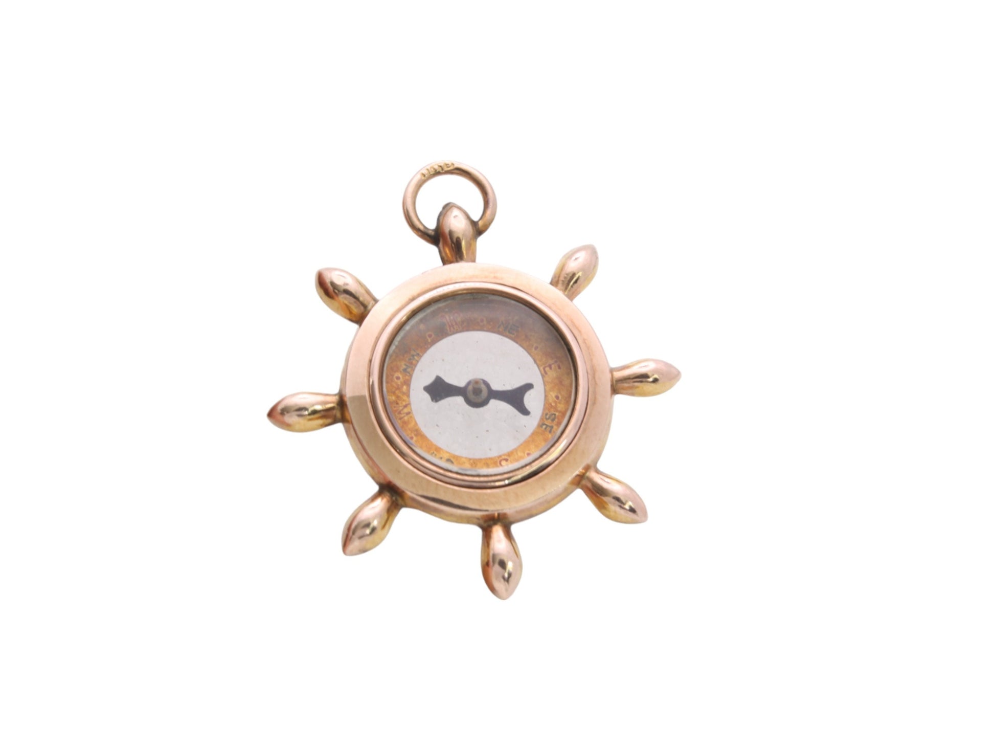 Antique-9ct-Gold-Ships-Wheel-Nautical-Compass-Pendant