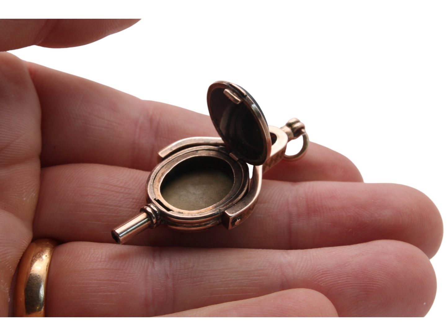 Antique 9ct Gold Bloodstone Lilac Agate Watch Key Pendant With Hidden Locket