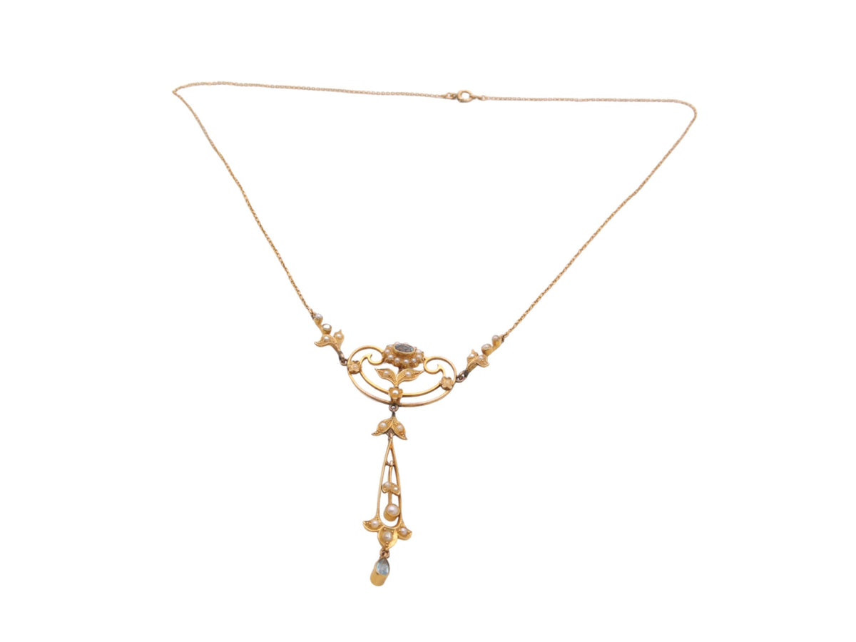 Antique 15ct Gold Topaz & Pearl Necklace Pendant