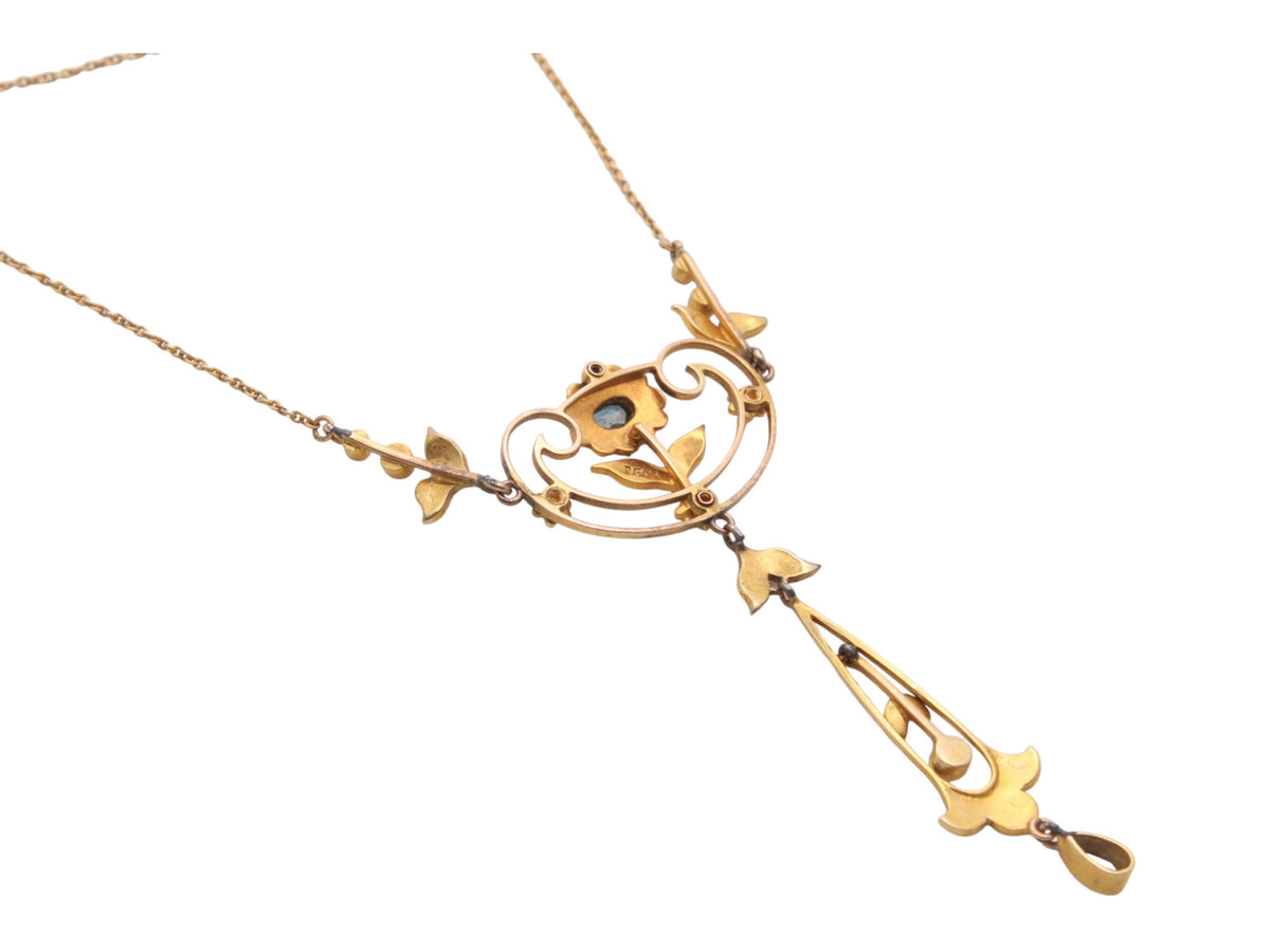 Antique 15ct Gold Topaz & Pearl Necklace Pendant