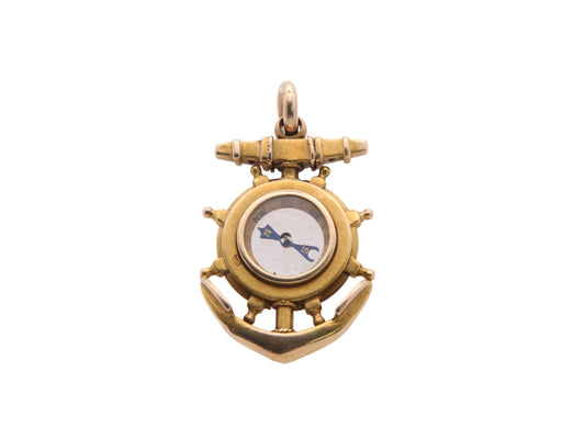 Antique 15ct Gold Anchor Ships Wheel Compass Pendant