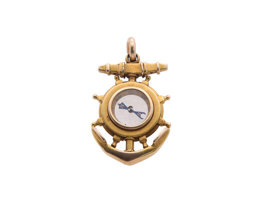 Antique 15ct Gold Anchor Ships Wheel Compass Pendant