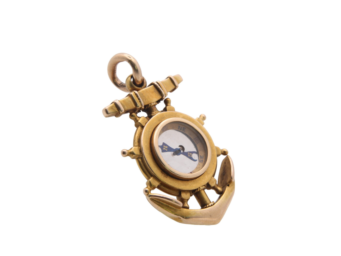Antique 15ct Gold Anchor Ships Wheel Compass Pendant