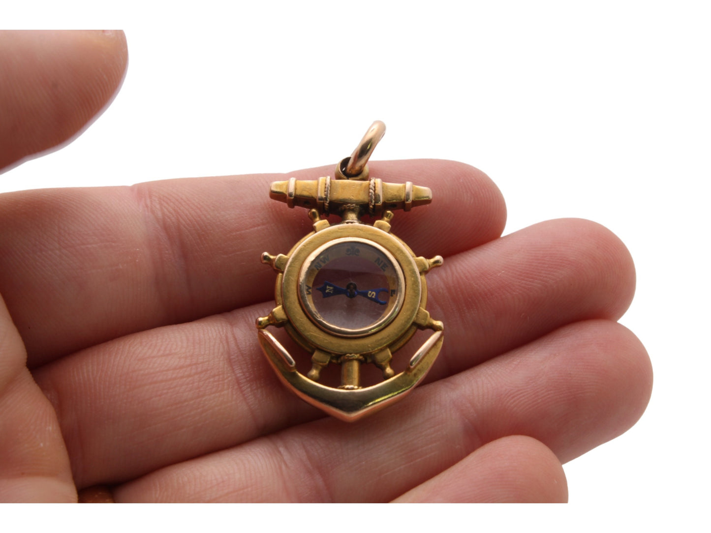Antique 15ct Gold Anchor Ships Wheel Compass Pendant