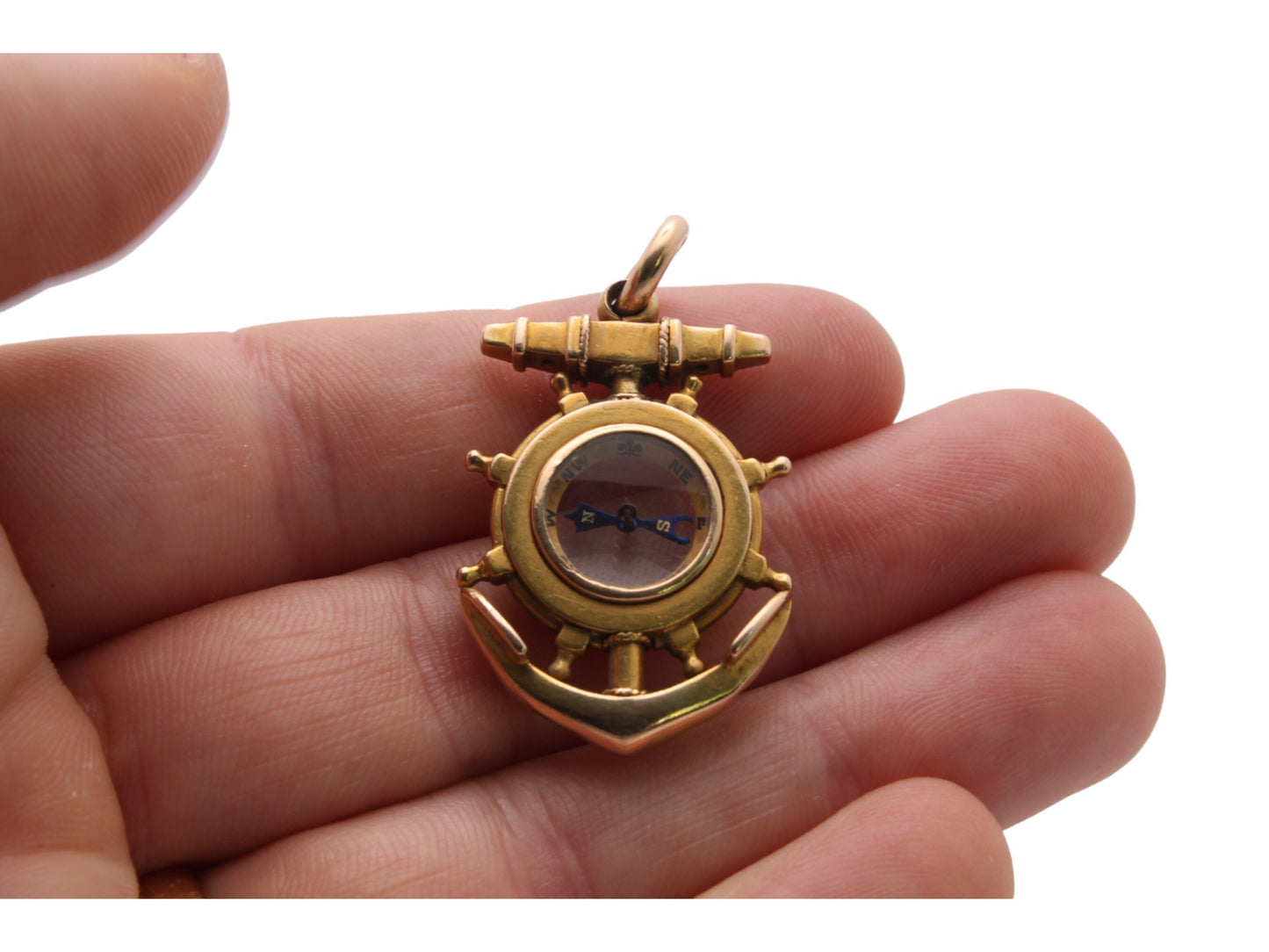 Antique 15ct Gold Anchor Ships Wheel Compass Pendant