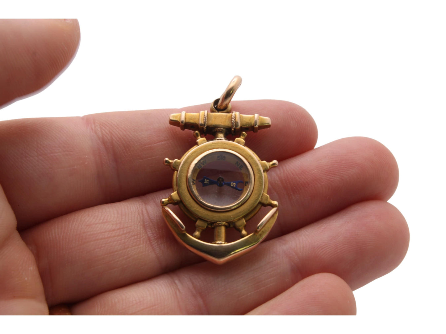 Antique 15ct Gold Anchor Ships Wheel Compass Pendant