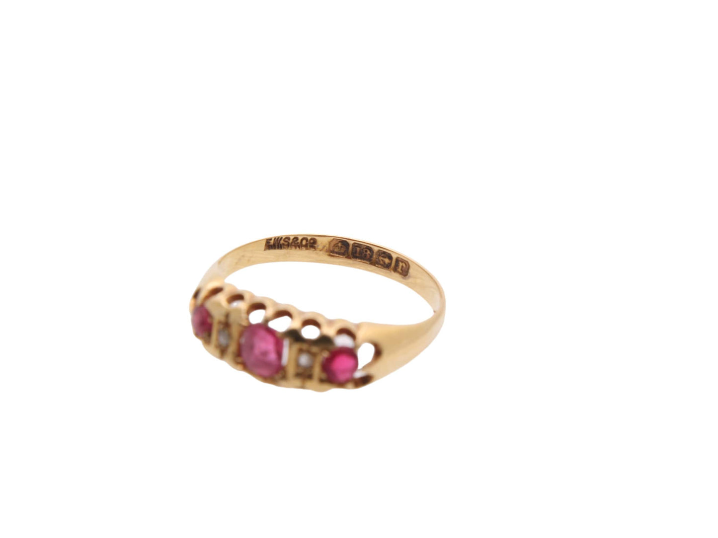 Antique 18ct Gold, Diamond & Ruby Gypsy Boat Ring 0.36ctw