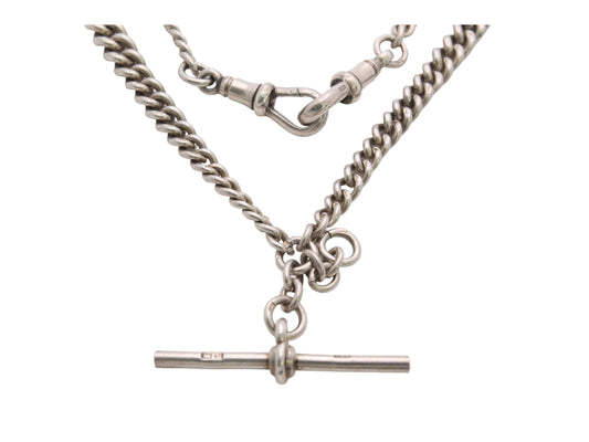 Antique Sterling Silver Double Albert Graduated Chain, 13.25"