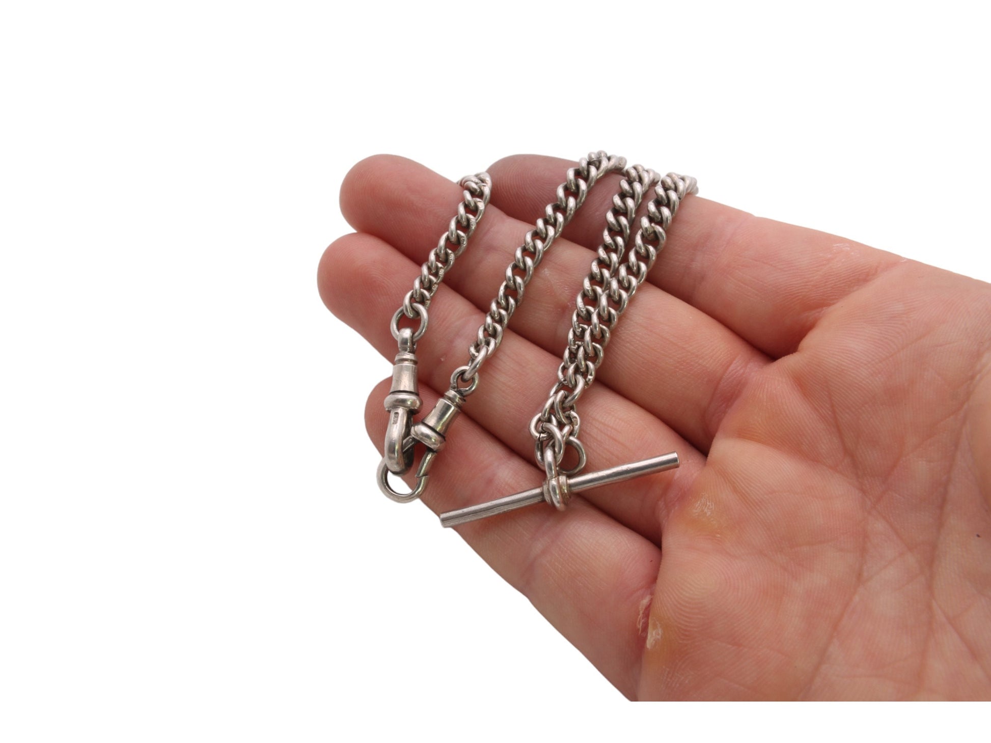 Antique-Sterling-Silver-Double-Albert-Graduated-Chain,-13.25"